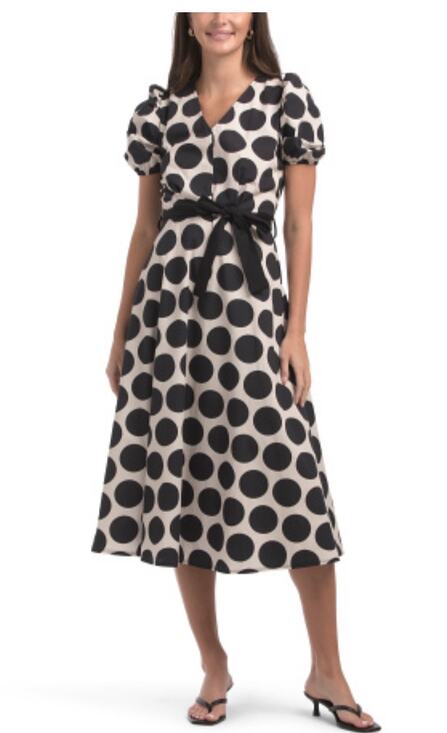 Luna Allegra Dresses & Skirts - LUNA ALLEGRA V Neck Puff Sleeve Polka Dot Midi Dress Black White Sz S